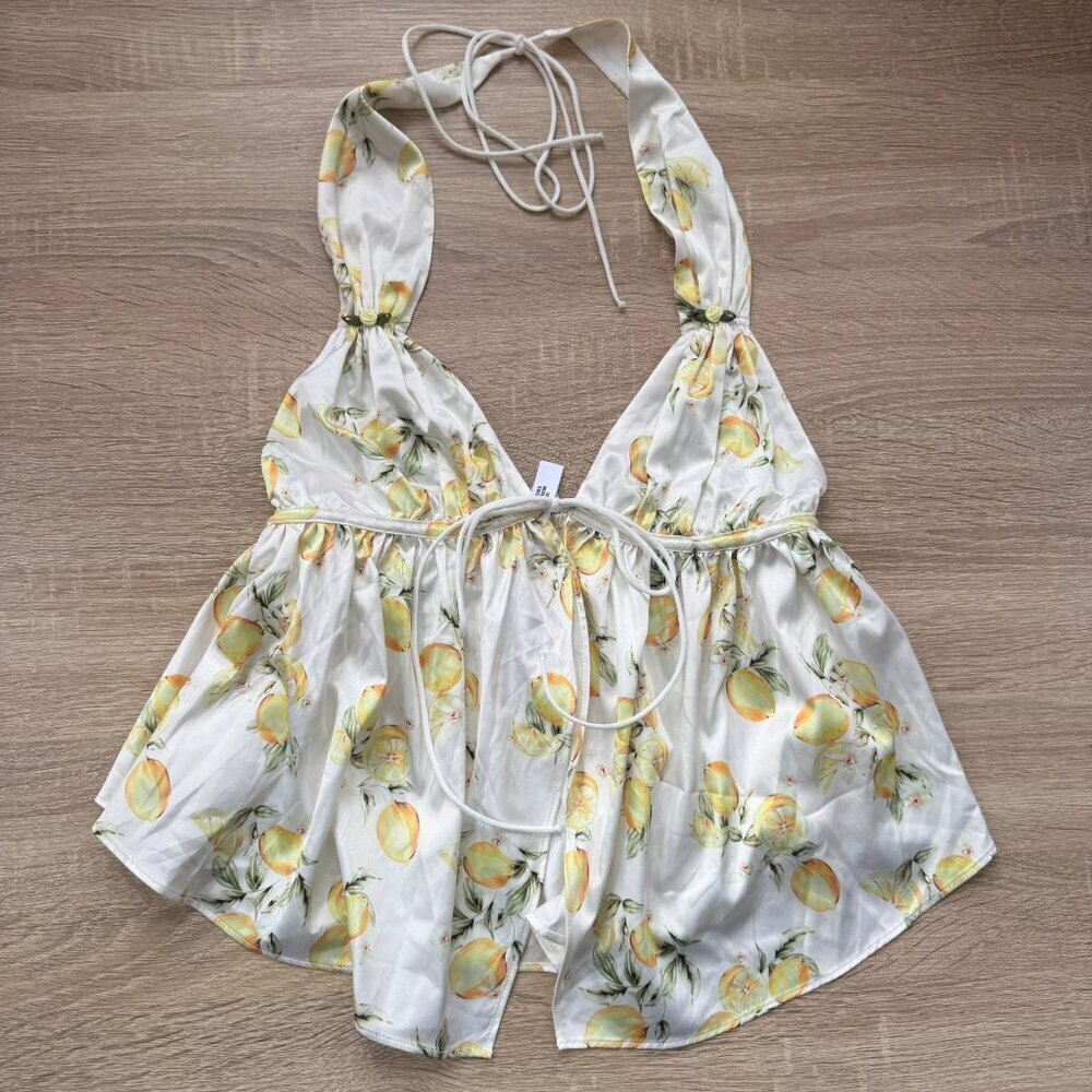 NWT For Love & Lemons Cassandra Lemon Top White Yellow XS